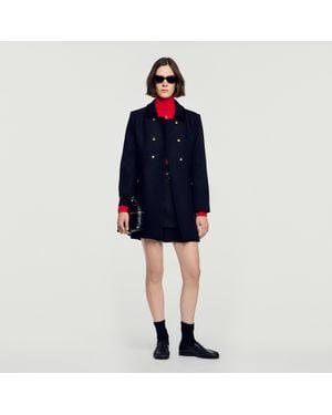 Sandro Mid-Length Coat With Velvet Collar - Blue