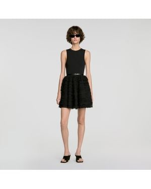 Sandro Short Ruffled Lace Dress - Black