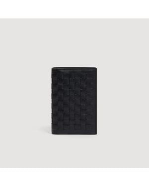 Sandro Braided Leather Card Holder - Black