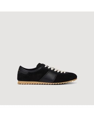 Sandro Leather And Suede Low-Top Sneakers - Black