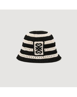 Sandro Striped Crochet Bucket Hat - Black
