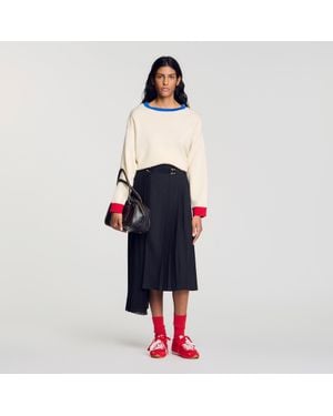 Sandro Maxi Asymmetrical Pleated Skirt - Blue