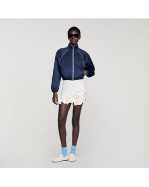 Sandro Embroidered Cropped Satin Jacket - Blue