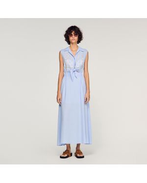 Sandro Embroidered Linen Maxi Dress - Blue