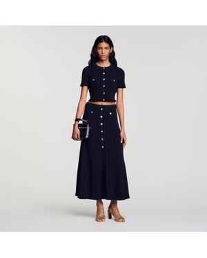 Sandro Pointelle Knit Maxi Skirt - Blue