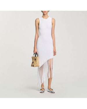 Sandro Fringed Crochet Maxi Dress - White