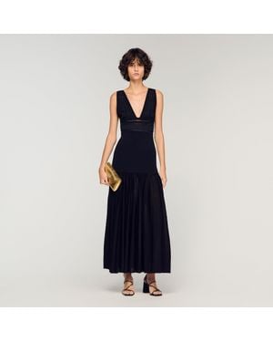 Sandro Ruffled Knit Maxi Dress - Blue