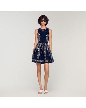 Sandro Scarf-Print Knit Short Dress - Blue