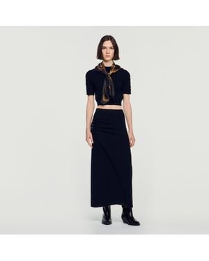 Sandro Gathered Knit Skirt - Blue