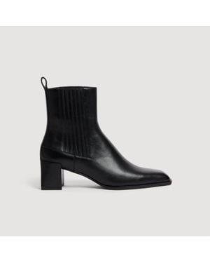 Sandro Square Toe Leather Ankle Boot - Black