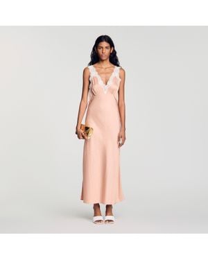 Sandro Rhinestone Lingerie-Style Dress - Pink