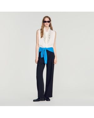 Sandro Ruffled Lace Collar Shirt - Blue