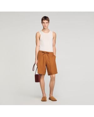 Sandro Elastic Waist Linen Shorts - Orange