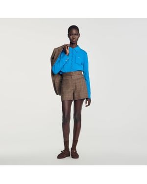 Sandro Check Wool Shorts - Blue