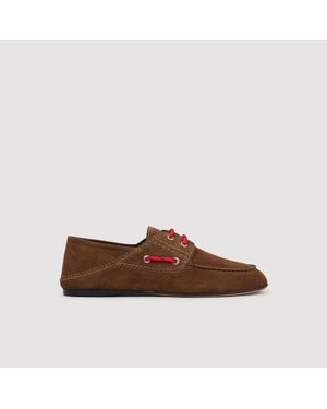 Sandro Suede Lace-Up Boat Shoes - Brown