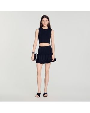Sandro Cropped Ribbed Knit Top - Blue