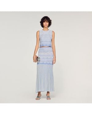 Sandro Cropped Decorative Knit Top - Blue