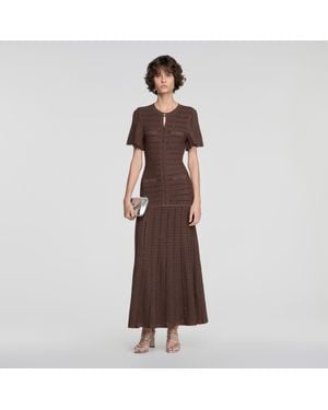 Sandro Rhinestone Knit Maxi Dress - Brown