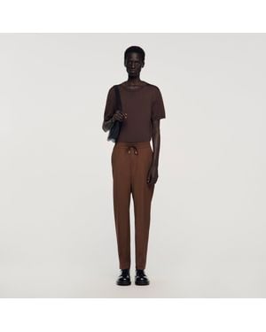 Sandro Elasticated Straight-Leg Pants - Brown