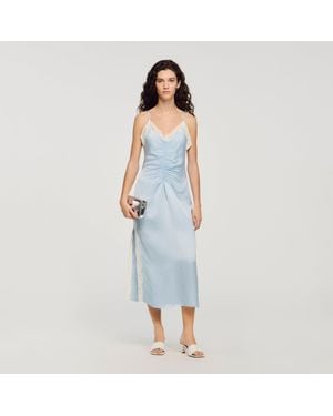 Sandro Satin-Effect Maxi Dress With Straps - Blue