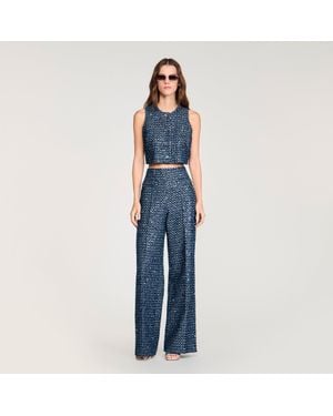 Sandro Sequin Crop Top - Blue
