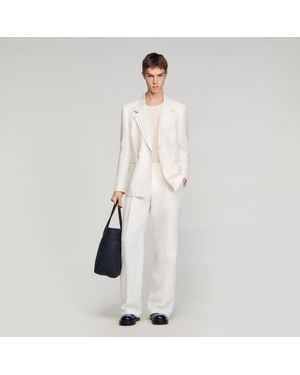 Sandro Double-Breasted Linen Suit Jacket - White