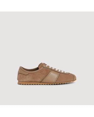 Sandro Low-Top Leather And Suede Sneakers - Brown