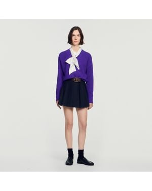 Sandro Short Pleated Wool Skirt - Blue