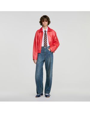 Sandro Wide-Leg Topstitched Panel Jeans - Red