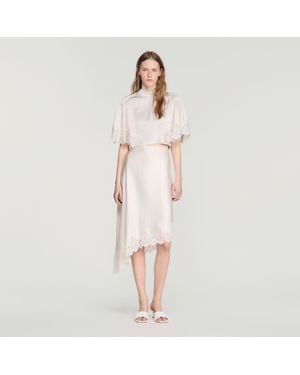 Sandro Asymmetrical Satin Skirt With Lace - Multicolor