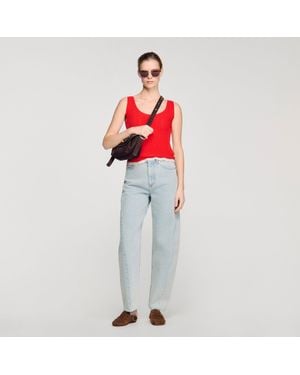 Sandro Knit And Lace Top - Red