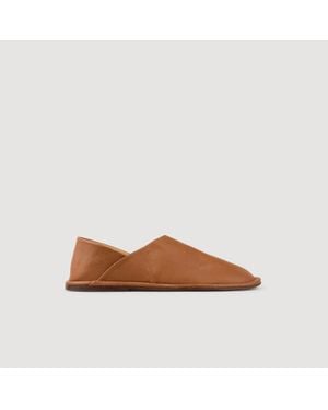 Sandro Grained Leather Slippers - Brown