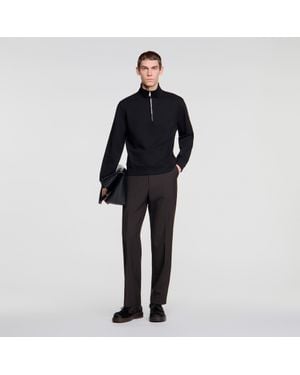 Sandro Boxy Sweater With Standing Collar - Black