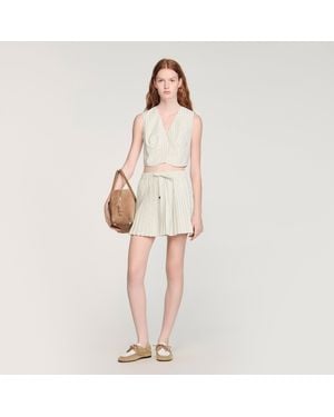 Sandro Striped Rhinestone Crop Top - Natural