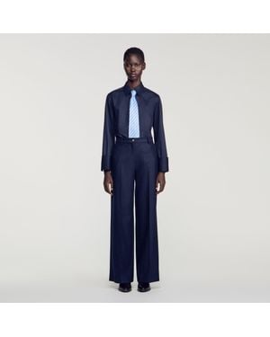 Sandro Rhinestone Straight-Leg Pants - Blue