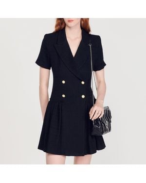 Sandro Short Tweed Coat Dress - Blue
