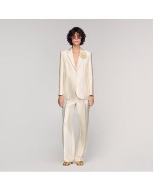 Sandro Satin Jacket With Flower Detail - Natural