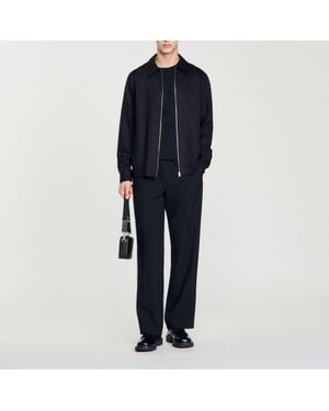 Sandro Loose-Fit Zip-Up Shirt - Blue