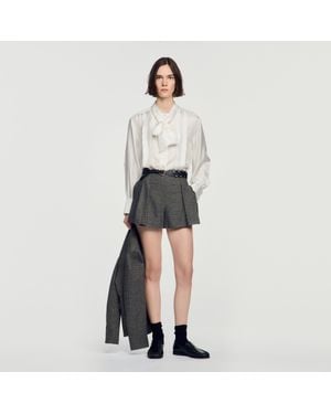 Sandro Houndstooth Wool Shorts - Gray