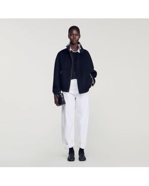 Sandro Jacket With Topstitched Details - Blue