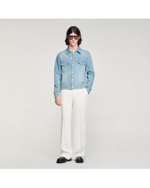 Sandro Square Cross Denim Jacket - Blue