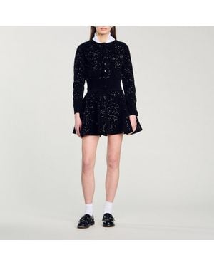 Sandro Sequinned Velvet Cardigan - Black