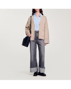 Sandro Cardigan With Contrast Trim - Black