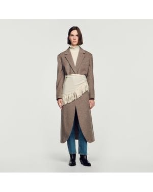Sandro Long Double-Faced Wool Coat - Natural