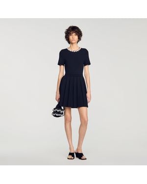 Sandro Short Dress With Beaded Flowers - Blue