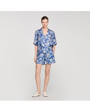 Sandro Floral Print Mini Shorts - Blue