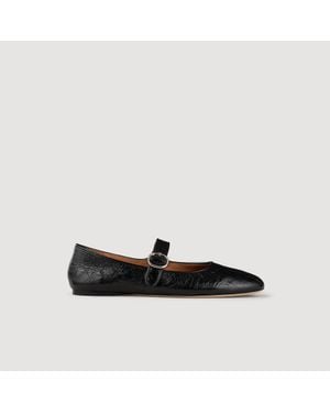 Sandro Shiny Leather Ballet Flats - Black