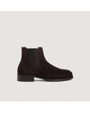 Sandro Split Leather Chelsea Boots - Black