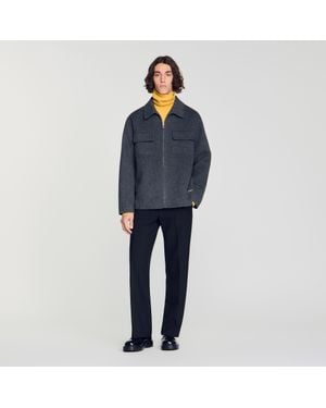 Sandro Zipped Wool Overshirt - Blue