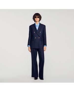 Sandro Rhinestone Wool Suit Jacket - Blue